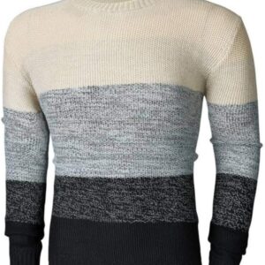 Men Fashion Crewneck Striped Pullover Sweater Soft Thermal Cotton Knitted Color Block Sweaters